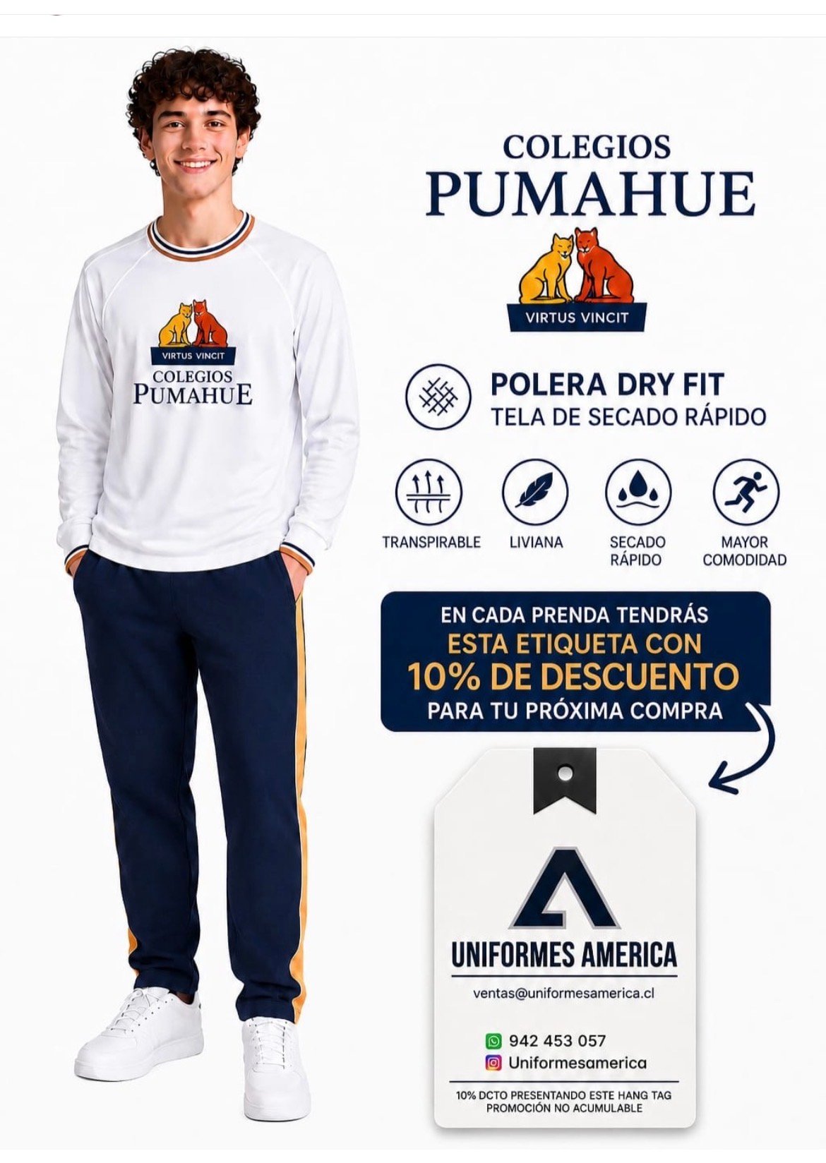 Estudiante con uniforme deportivo del Colegio Pumahue